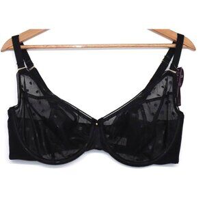 Cacique Black Sheer Polka Dot Full Coverage Bra 40D Adjustable Straps Underwire